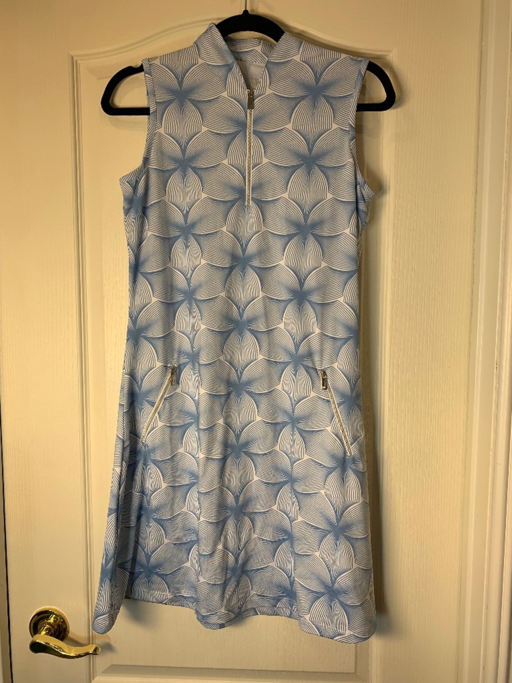 Tail Women’s Sleeveless Golf Dress Blue White Geometric Print Size S Pockets